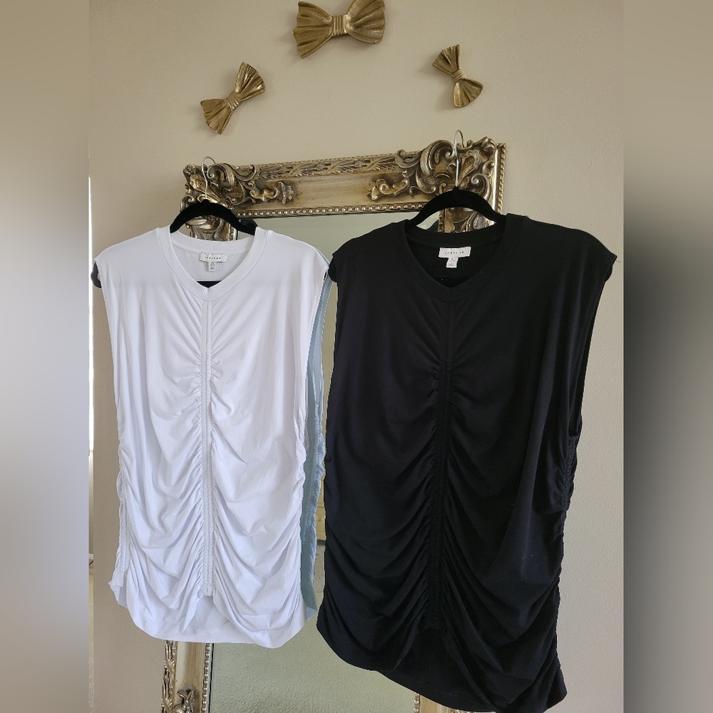 Top Shop Black And White Rouged Tank Includes 2 In Set Size L